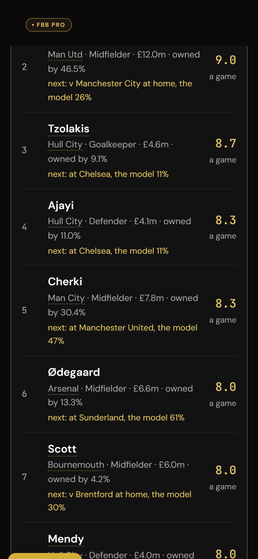 Fantasy picks: the gameweek, official form, points and value, and the model on every fixture